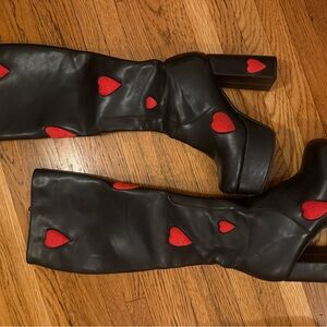 La Moda red and black heart knee high boots